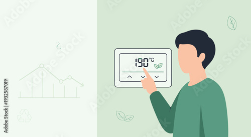 Man adjusting smart thermostat for eco-friendly home temperature control