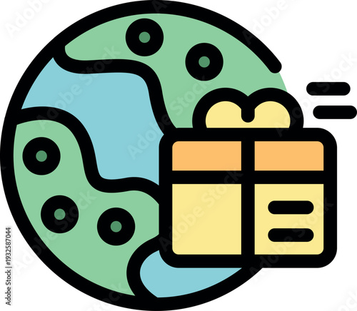 Gift box being delivered around the world, representing international shipping and global commerce