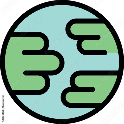 Simple icon of planet earth showing green continents and blue oceans, symbolizing global issues