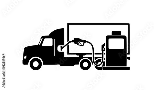 Heavy transport truck refueling vector icon – gas station silhouette