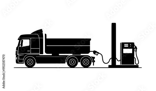 Truck and fuel station black silhouette vector icon pack – logistics service