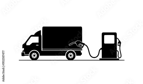 Truck at gas station silhouette vector icon – refueling service illustration