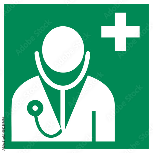 Medical Professional Icon with Stethoscope and Cross on Green Background