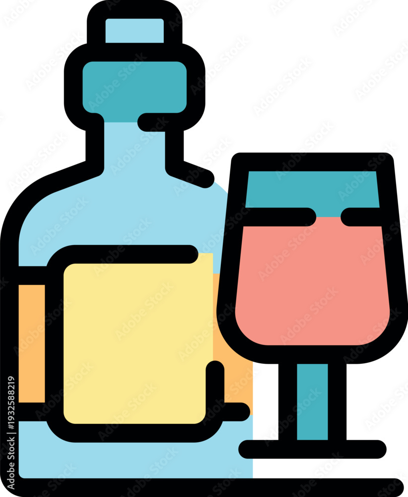 Obraz premium Wine bottle and glass showcasing a delightful alcoholic beverage, perfect for representing wine tasting, celebrations, or the enjoyment of fine wines