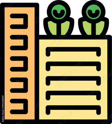 Two extraterrestrial beings standing on a building rooftop, observing a city, marking the beginning of colonization