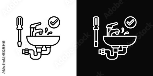 Faucet Installation Icon In Black And White Style