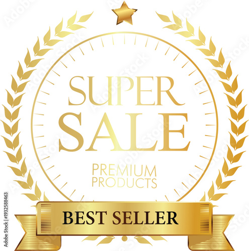 Golden best seller badge with super sale premium products