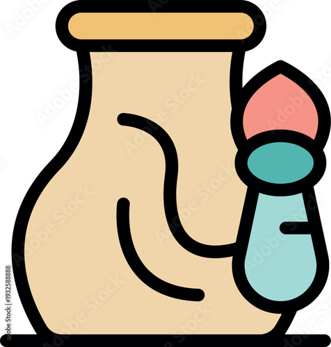 Pottery brush near clay pot representing ceramic art, pottery workshop, handmade ceramics, and craft process