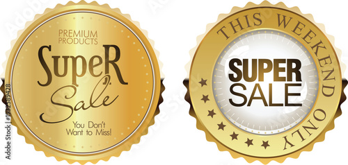 Golden super sale badges for promotional offers