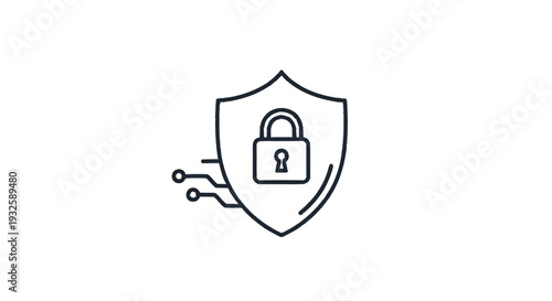 Cyber Security Shield with Digital Lock and Circuit Lines.