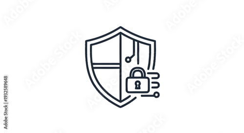 Cyber Security Shield with Digital Lock and Circuits.