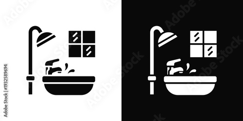 Bathroom Renovation Icon In Black And White Style