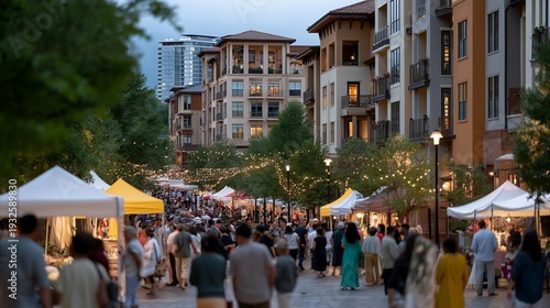 Wallpaper Mural Multicultural neighborhood street market with diverse vendors and shoppers interacting, perfect for community diversity, cultural inclusion, local economy, urban social life, neighborhood culture, Torontodigital.ca