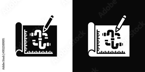 Plumbing Plan Icon In Black And White Style