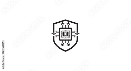 Cyber Security Shield with Microchip Icon.