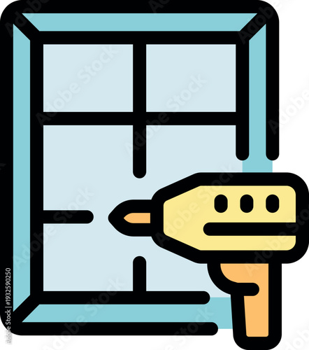 Professional using a pneumatic nail gun installing a new window frame in a house during renovation work