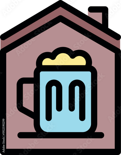 Homebrewing beer inside house, representing the process of making beer at home and symbolized by a beer mug