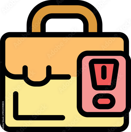 Business briefcase with important notification, warning sign for urgent message or security alert