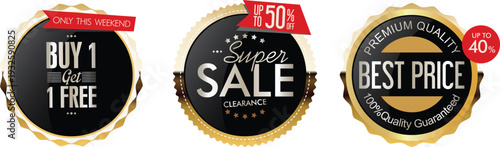 A set of sale and discount labels on a white background