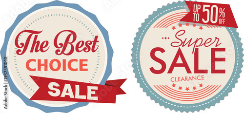 Two sale stickers on a white background for advertising