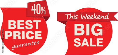 Red sale stickers with promotional text