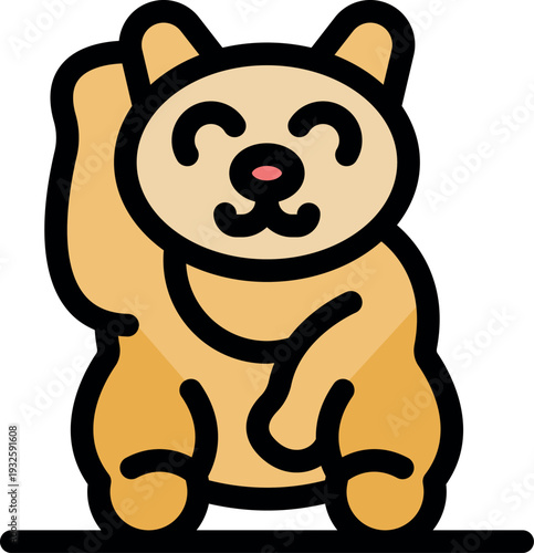 Adorable golden lucky cat waving paw, symbolizing good luck, fortune, and prosperity in asian cultures