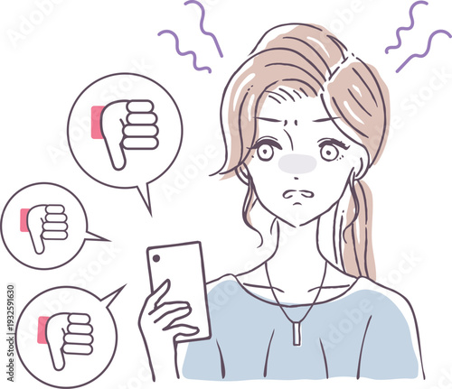 アンチの人　低評価を押す女性　ベクターイラスト素材