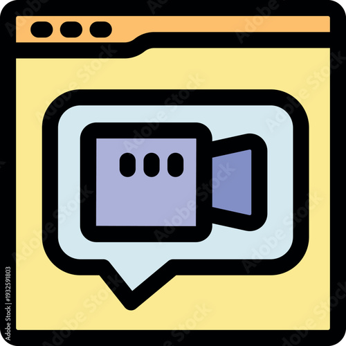 Video camera icon displayed in a speech bubble within a web browser, symbolizing online video communication