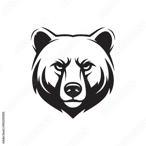 Black and White Bear Head Illustration.