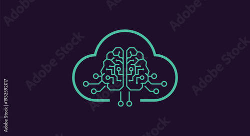 Digital Brain Inside Cloud Symbol Representing Artificial Intelligence.