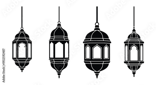 Ramadan decorations featuring lanterns stars and a crescent moon design