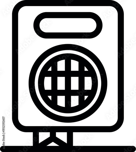 Portable radio standing on a surface, transmitting worldwide communication signals, ideal for communication and technology concepts