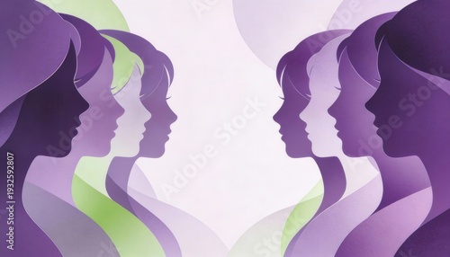 International Womens Day abstract illustration. Diverse female silhouettes in profile facing each other