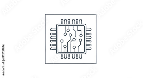 Detailed Outline Drawing of a Microchip Circuit Board.