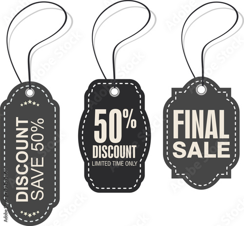 Three discount tags with different sale offers