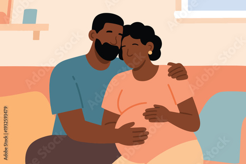 A Black Couple and Their Pregnancy Illustration Creative Design Template 