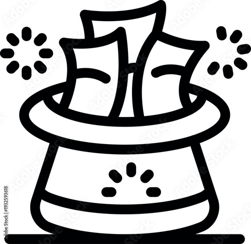 Tickets appearing from a magician's hat with sparkles, symbolizing entertainment and illusion