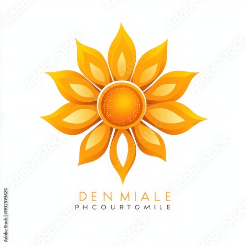 bright orange sun-like flower emblem with layered petals on white background conveying a warm uplifting mood