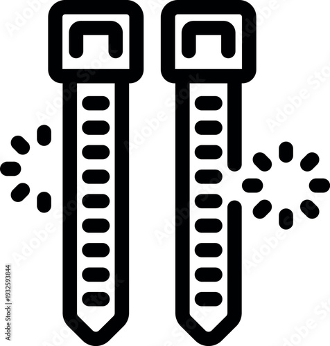 Black and white icon of two cable ties locking, representing a secure connection