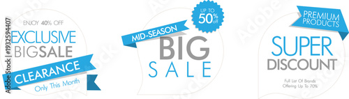A collection of sale and discount stickers on a white background