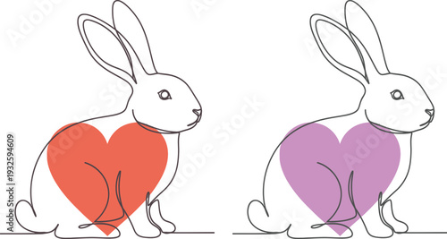 Two cute rabbits with colorful hearts on their bodies, symbolizing love and affection