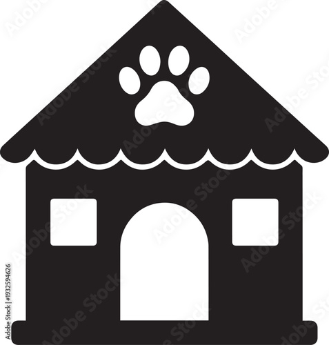 Doghouse Silhouette Icon with Paw Print