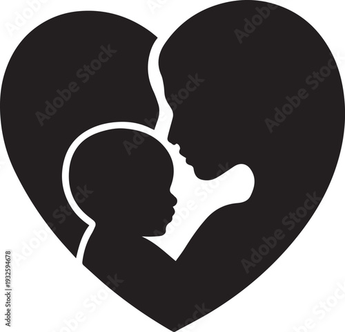 Mother and Baby Silhouette within a Heart Icon