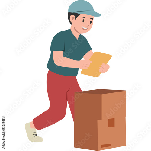 Delivery Person Holding Package and Checklist