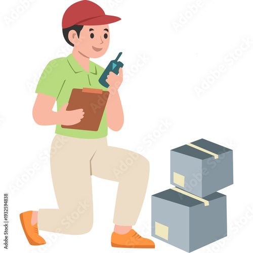 Delivery Person Holding Package and Checklist