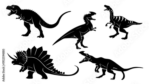 Jurassic Prehistoric Dinosaurs Black Silhouettes Vector Set