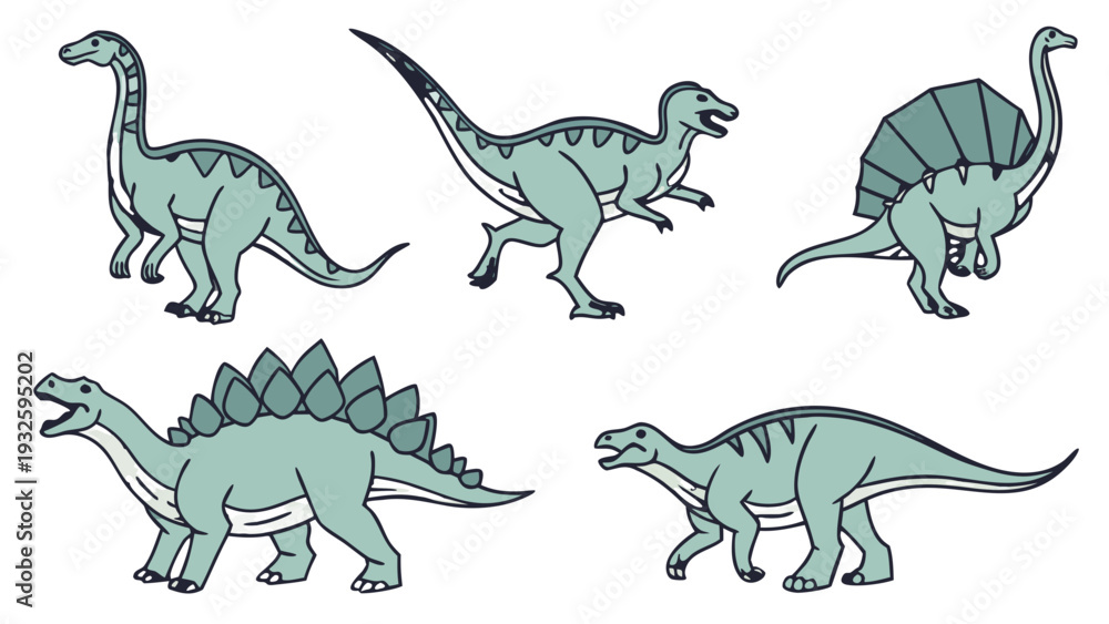 Fototapeta premium Cute Cartoon Dinosaurs Vector Set for Kids Education