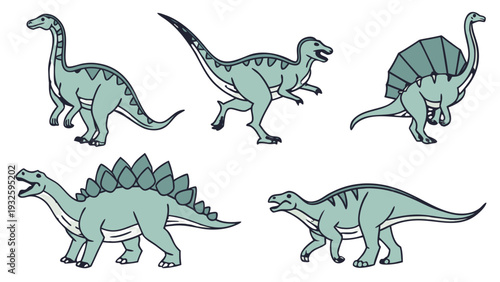 Cute Cartoon Dinosaurs Vector Set for Kids Education