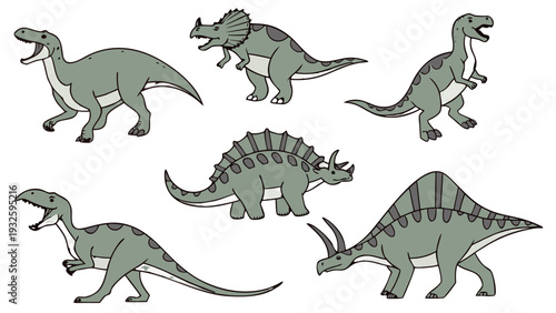 Cute Cartoon Dinosaurs Vector Set