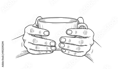 Hand drawn hands holding cup of tea vector illustration